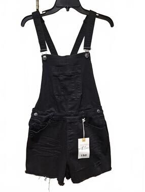 YMI black shortalls Juniors size 11 cut off stretch side button NWT. Ret $40